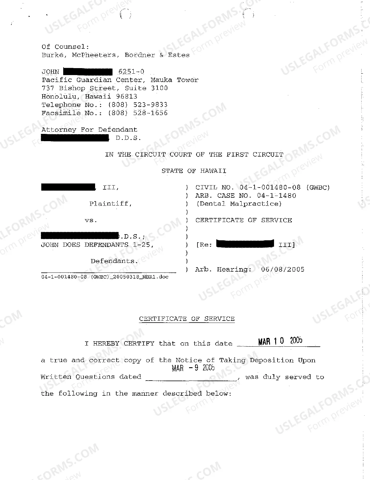 Preview A05 Notice of Taking Deposition Upon Written Questions