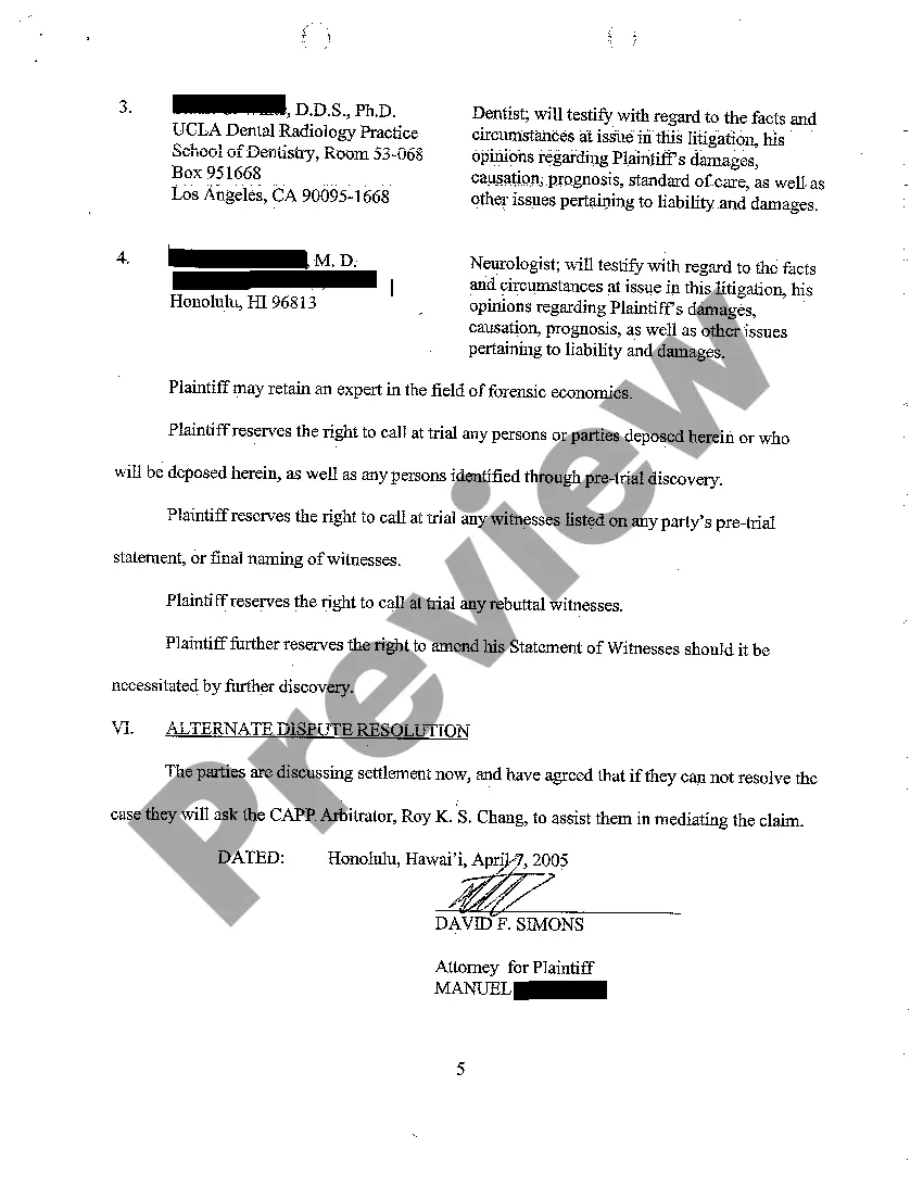 Preview A07 Plaintiff's Pretrial Statement