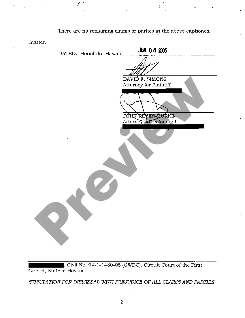 Get A10 Stipulation for Dismissal with Prejudice of All Claims and Parties Preview A10 Stipulation for Dismissal with Prejudice of All Claims and Parties