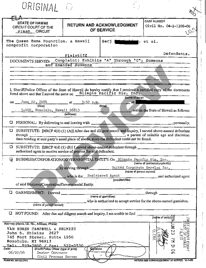 Preview A04 Return and Acknowledgment of Service