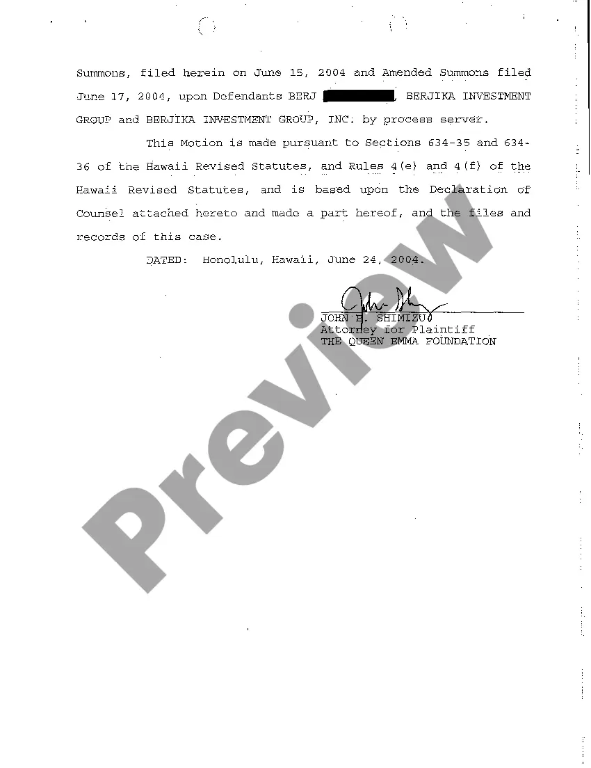 Preview A05 Plaintiff's Ex Parte Motion for Service Upon Defendants By Process Server