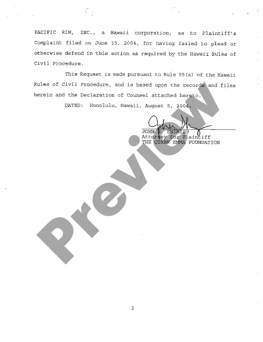 Preview A08 Request for Entry of Default Against Defendant