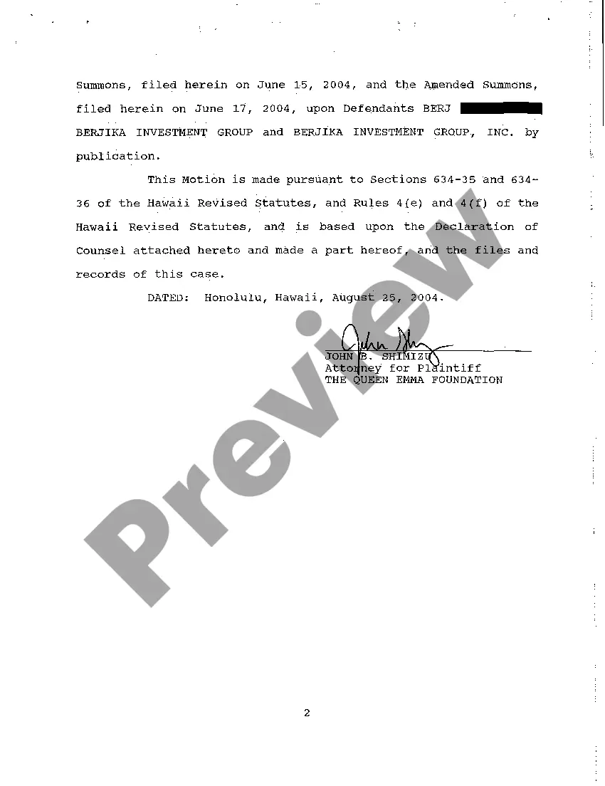 Preview A11 Plaintiff's Ex Parte Motion for Service Upon Defendants by Publication