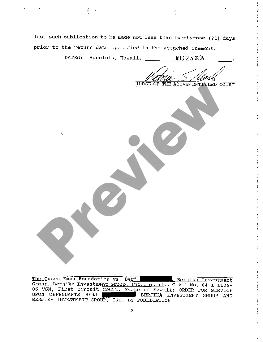 Preview A13 Order for Service Upon Defendants by Publication