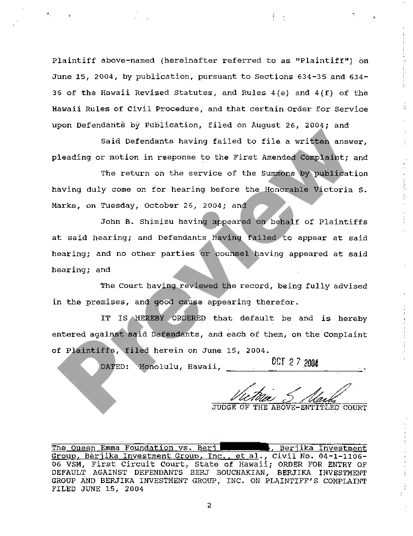 Preview A16 Order for Entry of Default Against Defendants