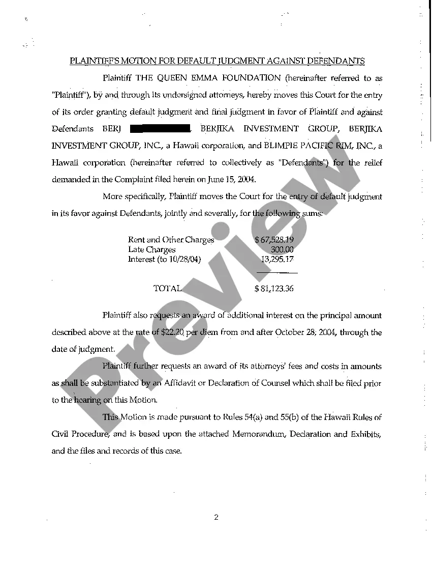 Preview A17 Plaintiff's Motion for Default Judgment Against Defendants