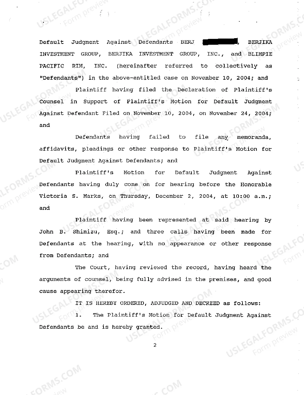 Preview A20 Order Granting Plaintiff's Motion for Default Judgment Against Defendants