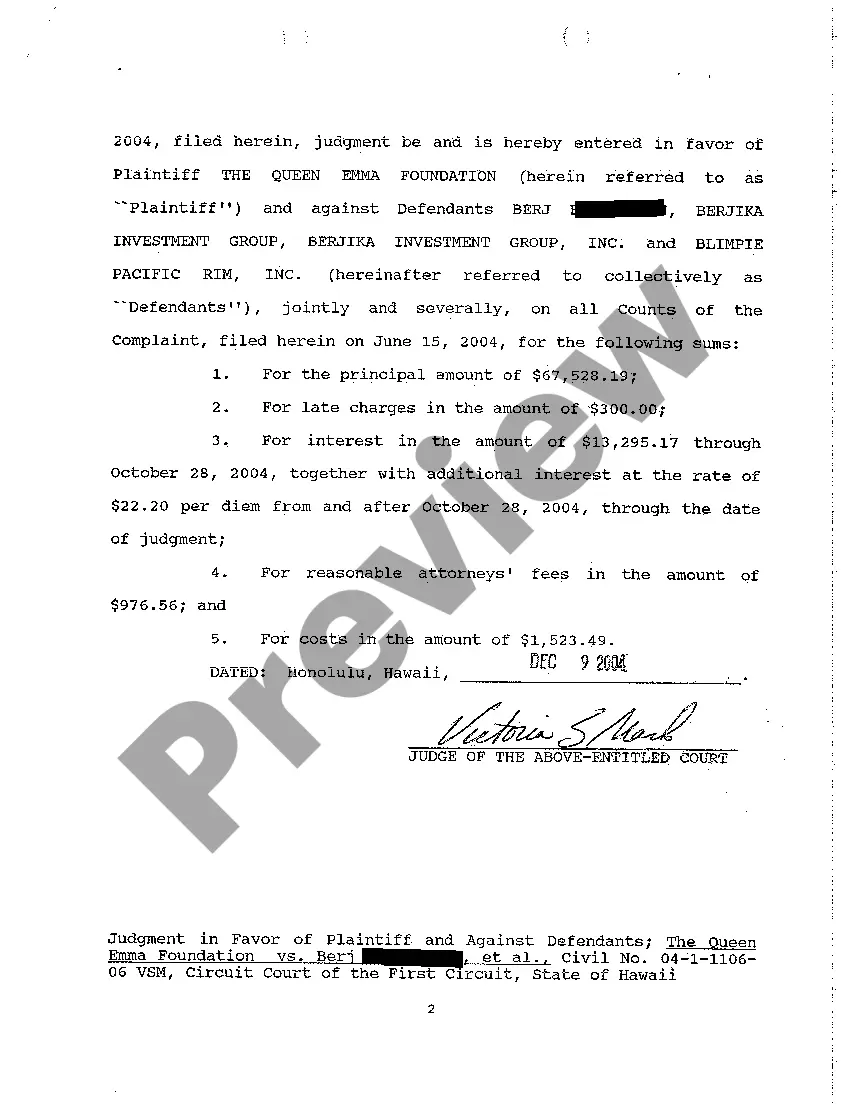 Get A21 Judgment in Favor of Plaintiff and Against Defendants Preview A21 Judgment in Favor of Plaintiff and Against Defendants