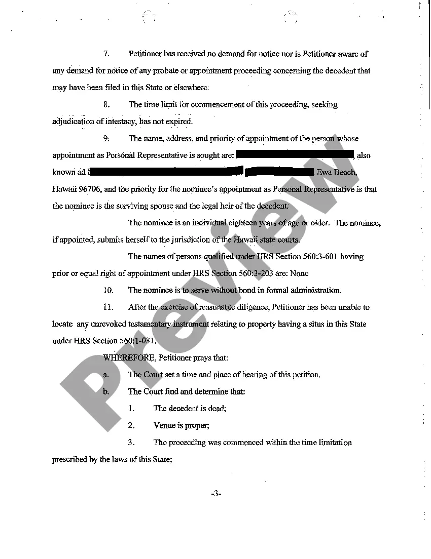 Preview A01 Petition for Adjudication of Intestacy, Determination of Heirs and Formal Appointment of Personal Representative