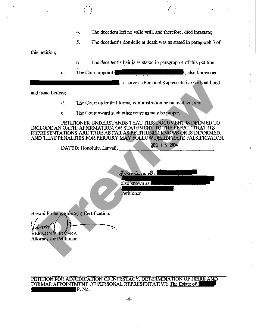 Preview A01 Petition for Adjudication of Intestacy, Determination of Heirs and Formal Appointment of Personal Representative