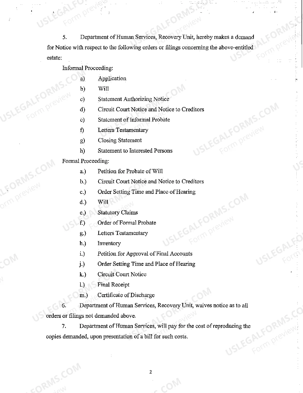 Preview Demand for Notice of Filings and Waiver of Filings