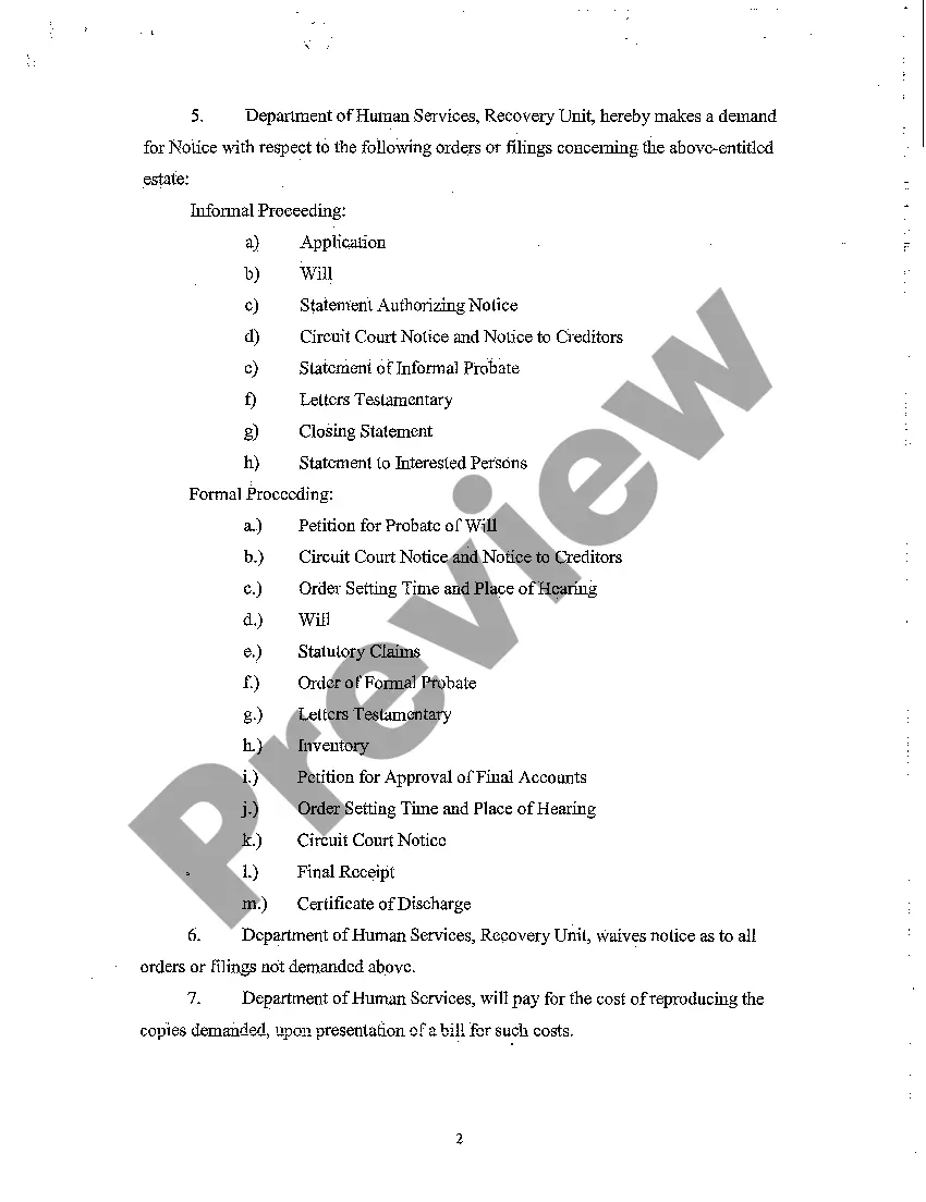 Preview A01 Demand for Notice of Orders or Filings by Department of Human Services