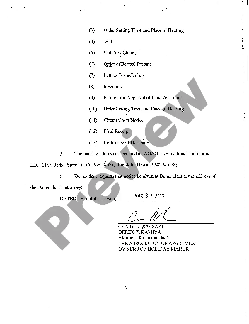 Preview A02 Demand for Notice of Orders or Filings by Association of Apartment Owners