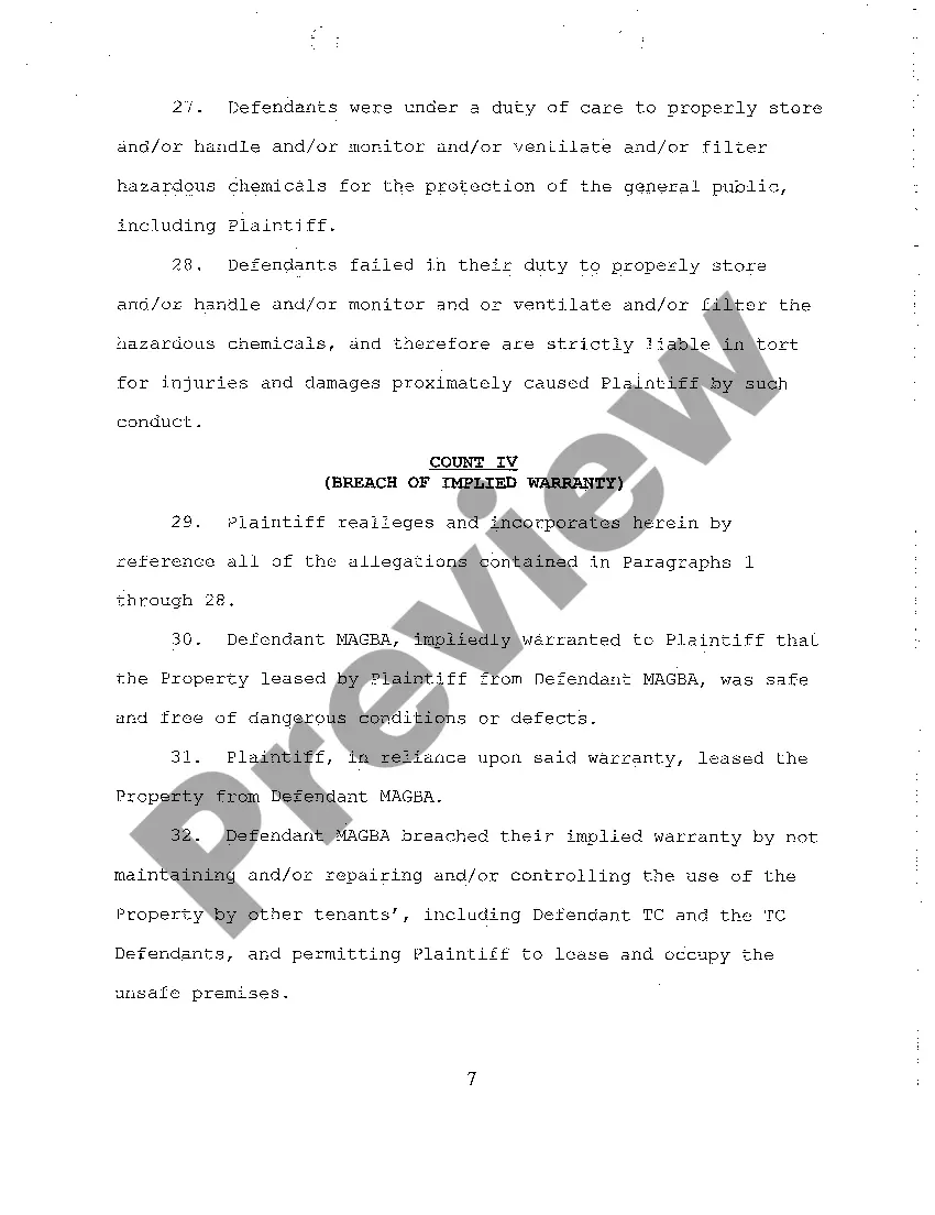 Preview A02 Complaint for Personal Injury Due to Emission of Noxious Gas from Spray-on Bed liner Business