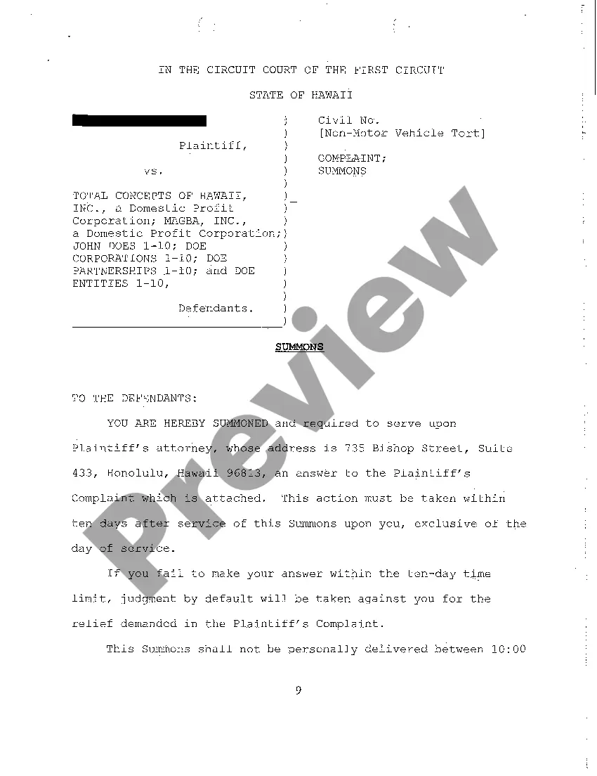 Preview A02 Complaint for Personal Injury Due to Emission of Noxious Gas from Spray-on Bed liner Business