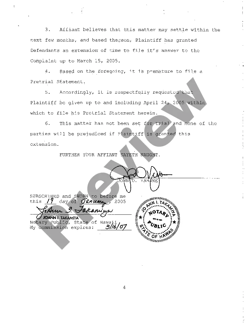 Preview A06 Plaintiff's Ex Parte Motion for Extension of Time to File Pretrial Statement