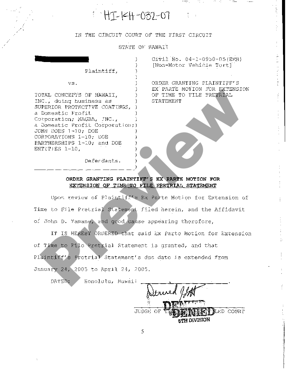 Ex Parte Motion Hawaii Form | US Legal Forms