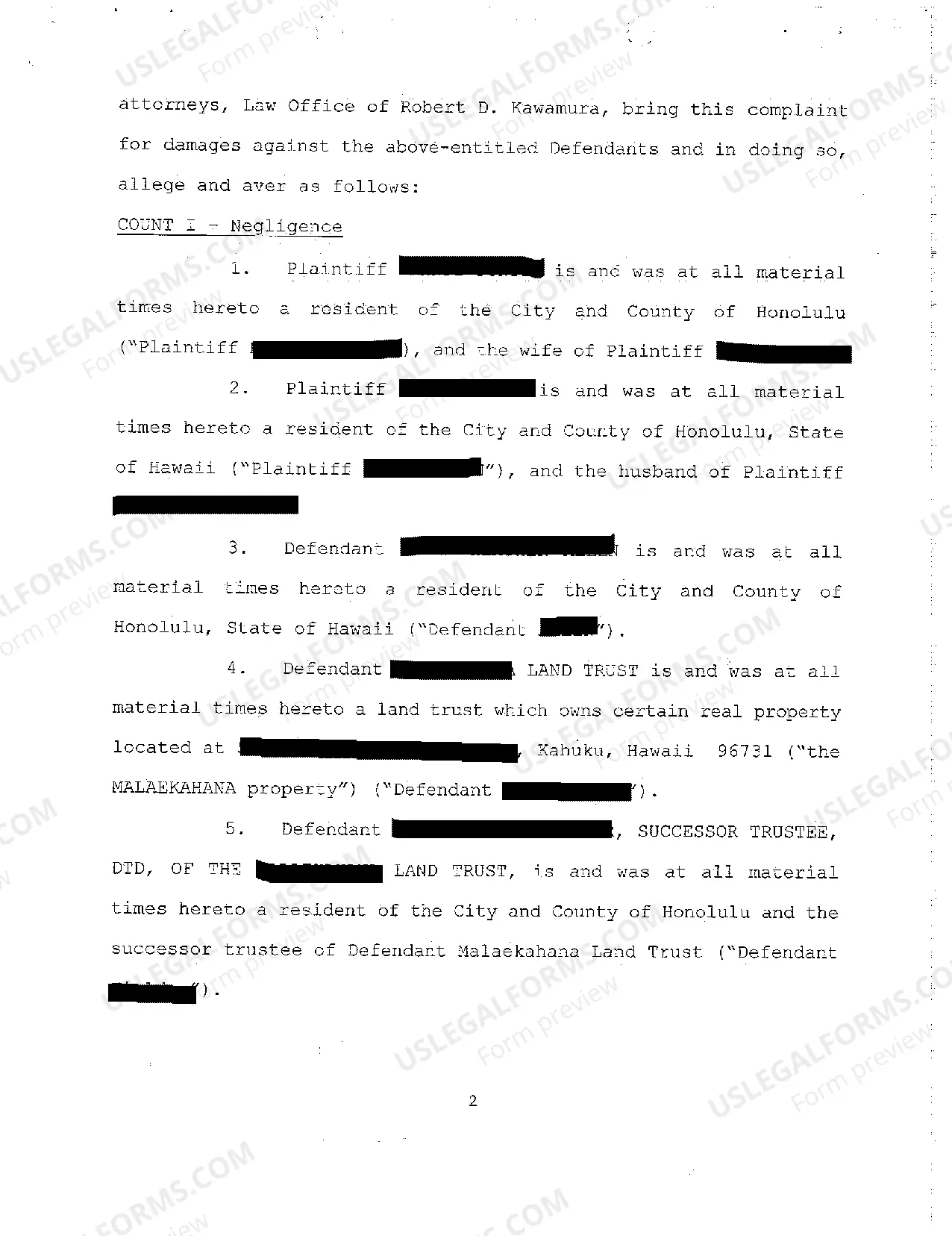 Preview A02 Complaint for Personal Injury Due to Negligent Mishandling of Domestic Animal