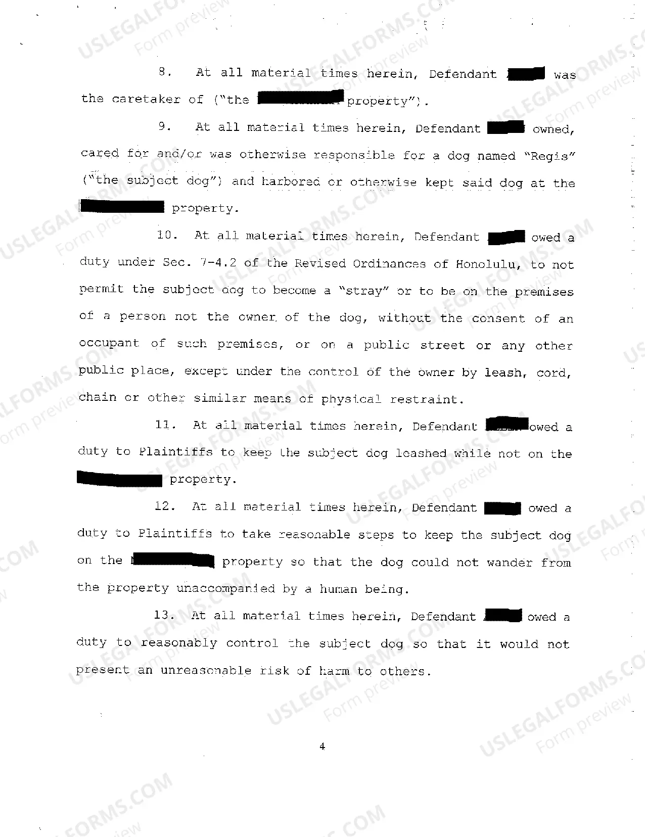 Preview A02 Complaint for Personal Injury Due to Negligent Mishandling of Domestic Animal