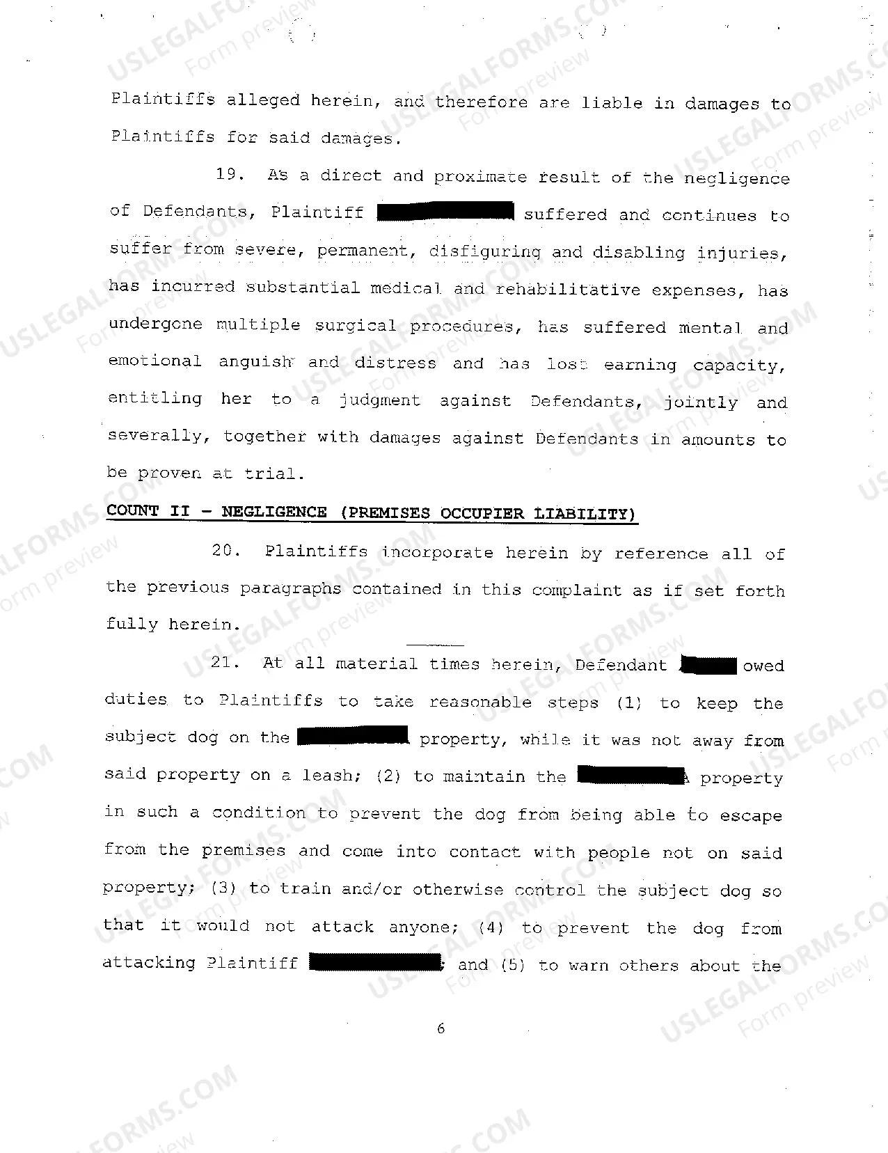 Preview A02 Complaint for Personal Injury Due to Negligent Mishandling of Domestic Animal