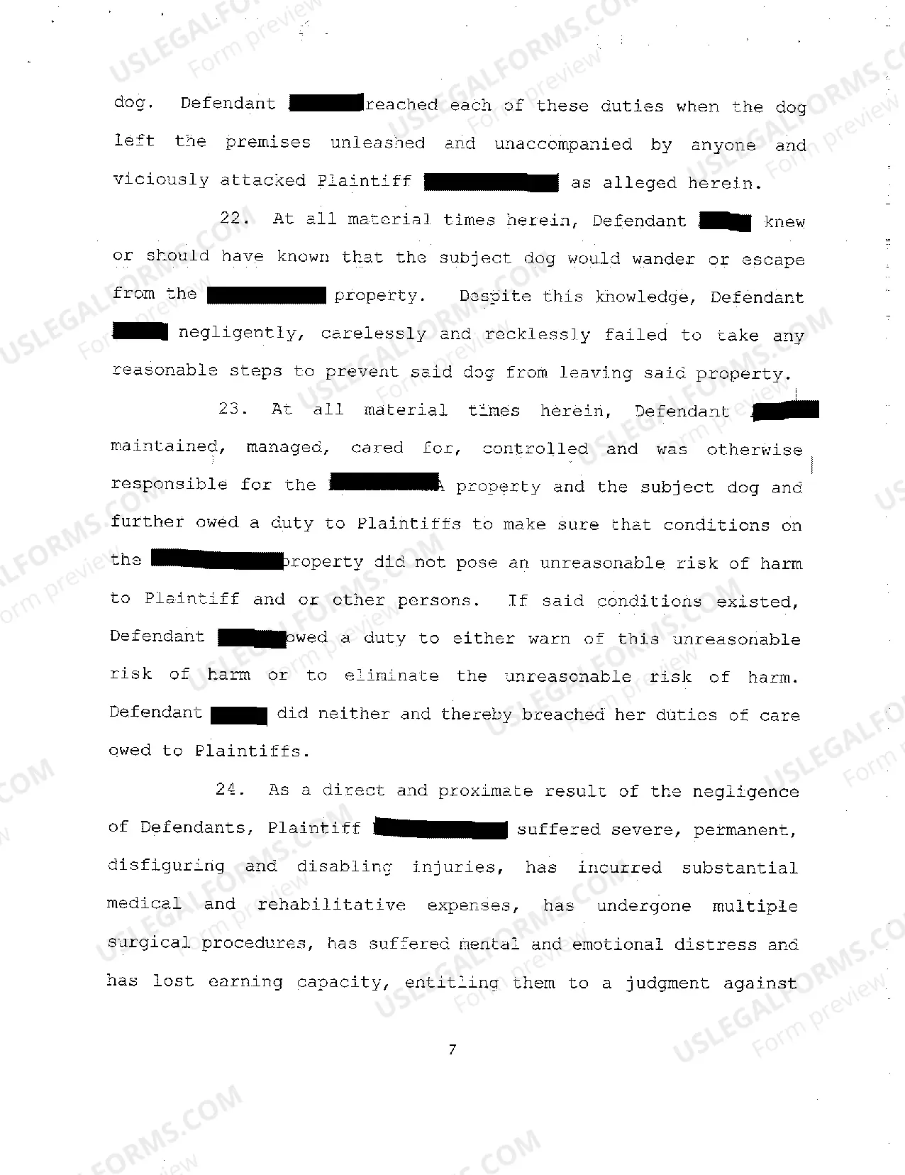 Preview A02 Complaint for Personal Injury Due to Negligent Mishandling of Domestic Animal