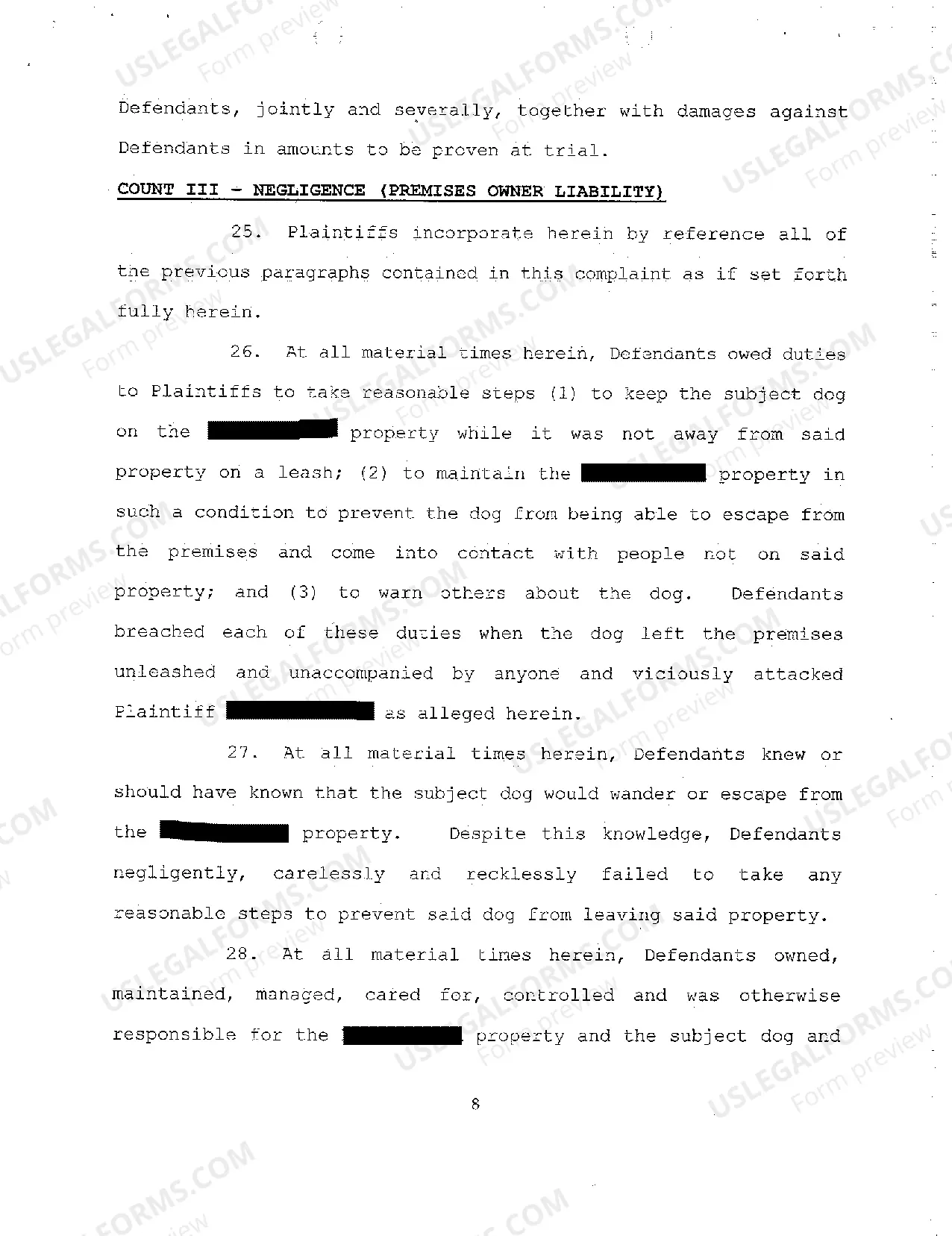 Preview A02 Complaint for Personal Injury Due to Negligent Mishandling of Domestic Animal