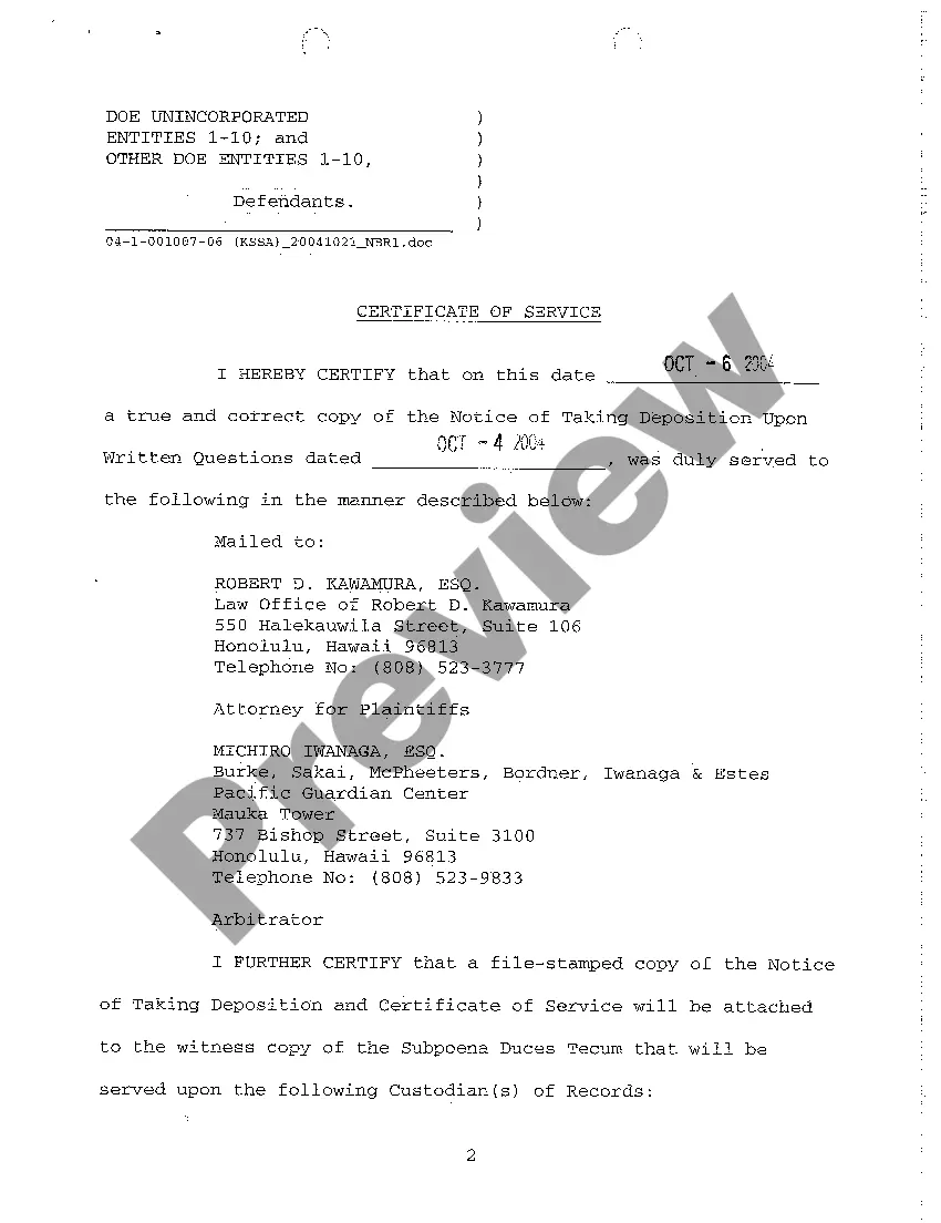 Preview A13 Notice of Taking Deposition Upon Written Questions