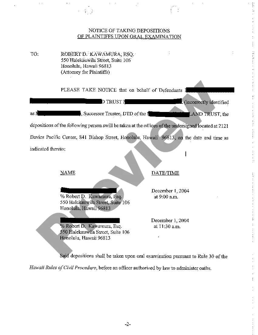 Preview A15 Notice of Taking Depositions of Plaintiffs Upon Oral Examination