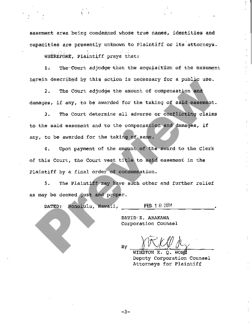 Preview A02 Complaint for Eminent Domain by City for Public Sewer Easement