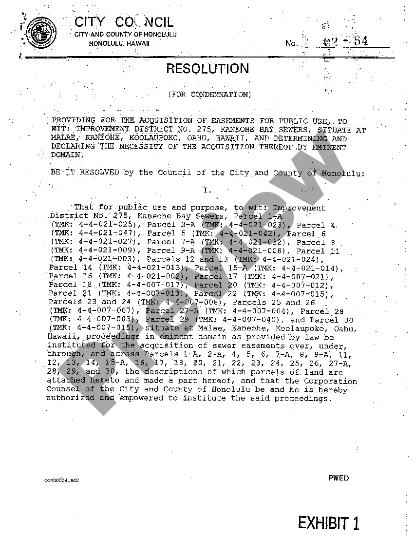 Preview A02 Complaint for Eminent Domain by City for Public Sewer Easement