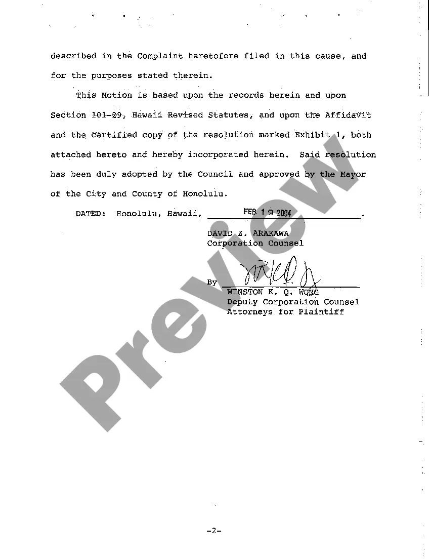 Preview A05 Ex Parte Motion for an Order Putting Plaintiff in Possession