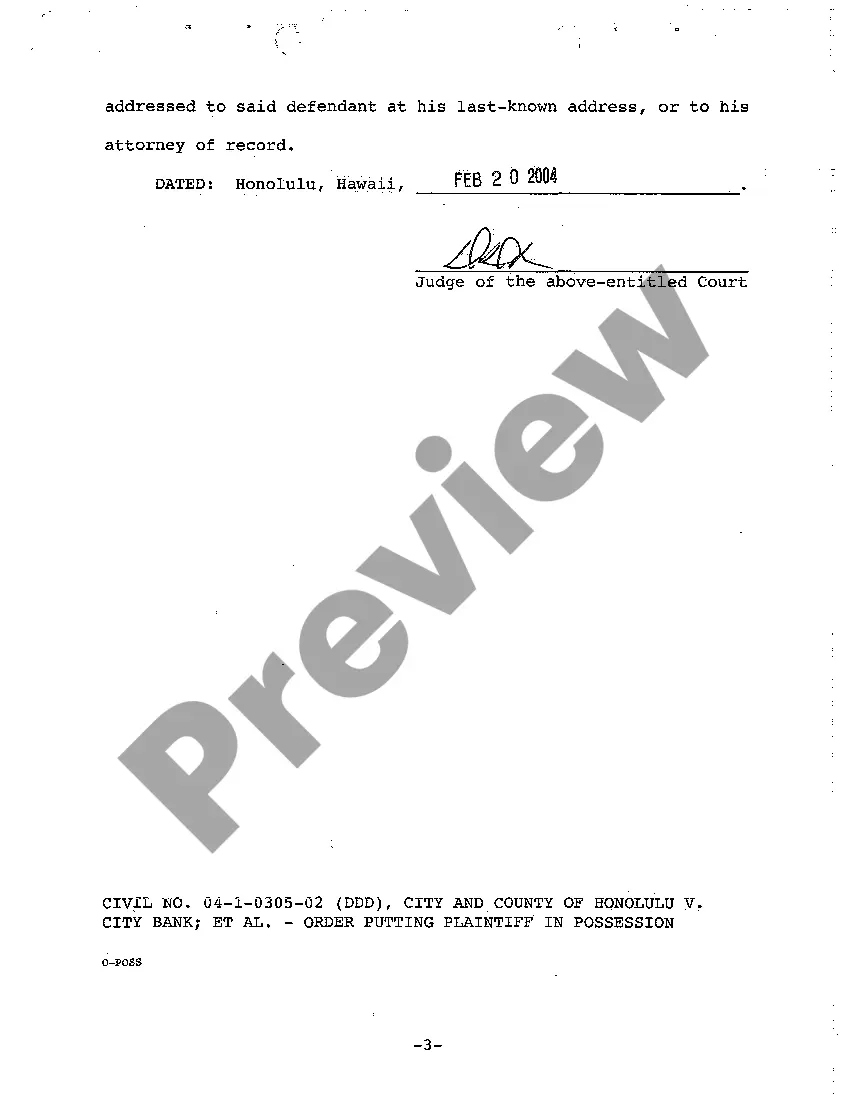 Preview A06 Order Putting Plaintiff in Possession