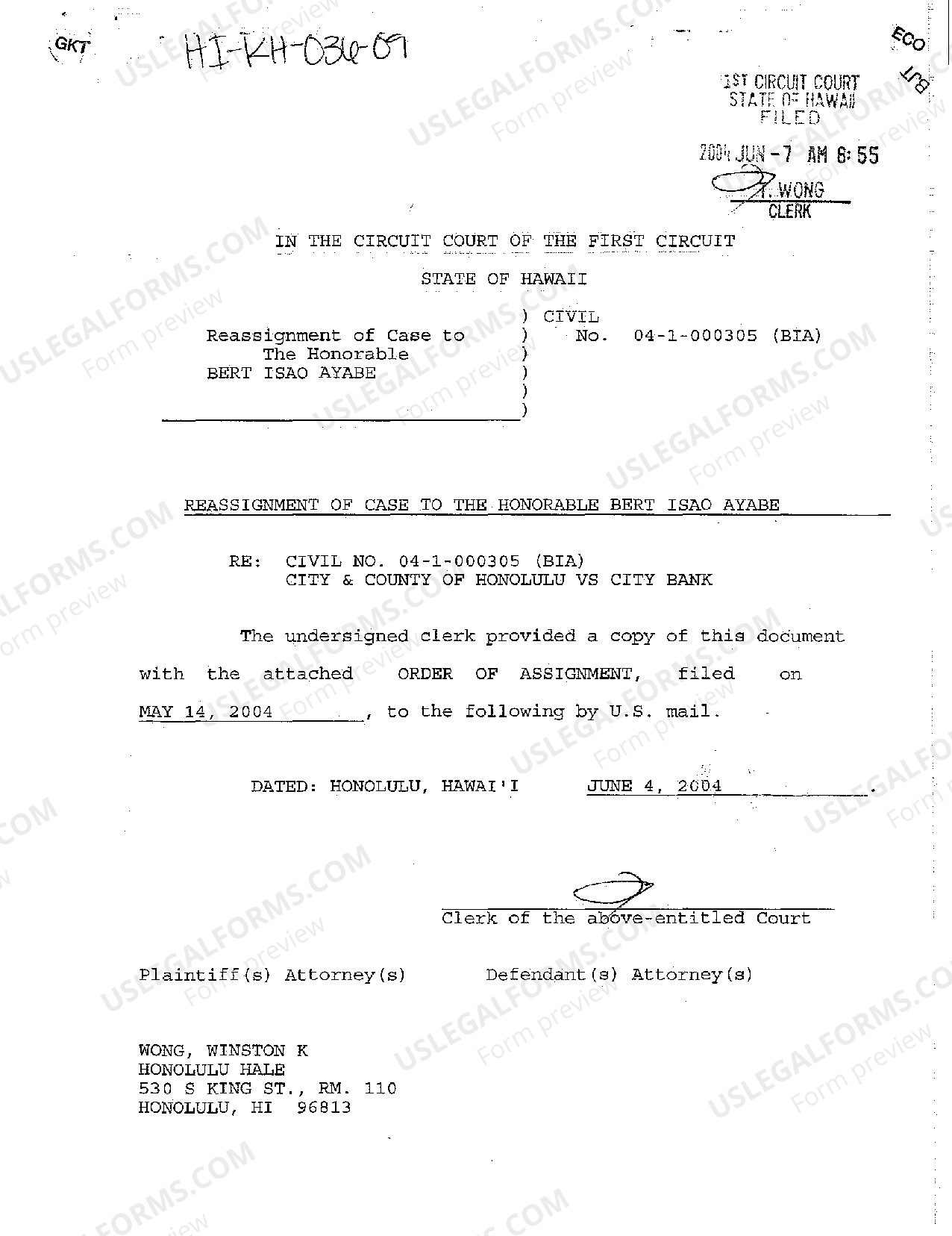 Hawaii Reassignment of Case to Another Judge | US Legal Forms