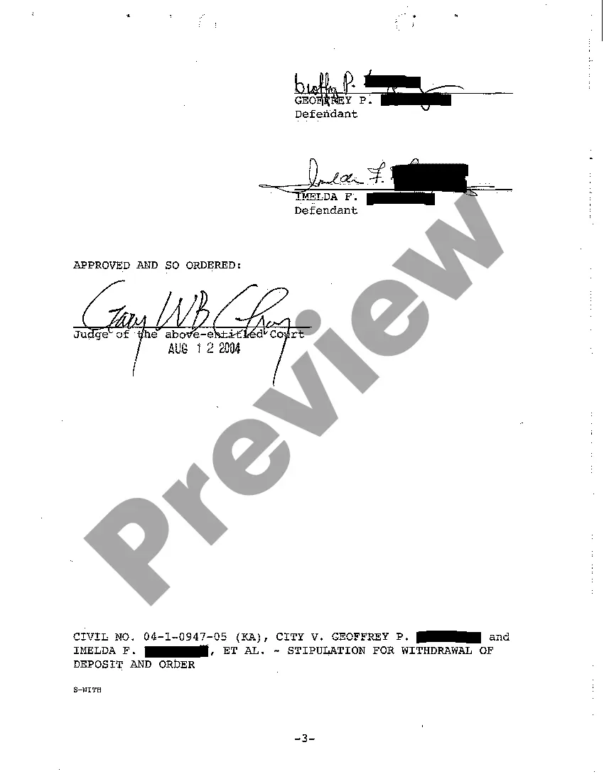 Get A13 Stipulation for Withdrawal of Deposit and Order Preview A13 Stipulation for Withdrawal of Deposit and Order