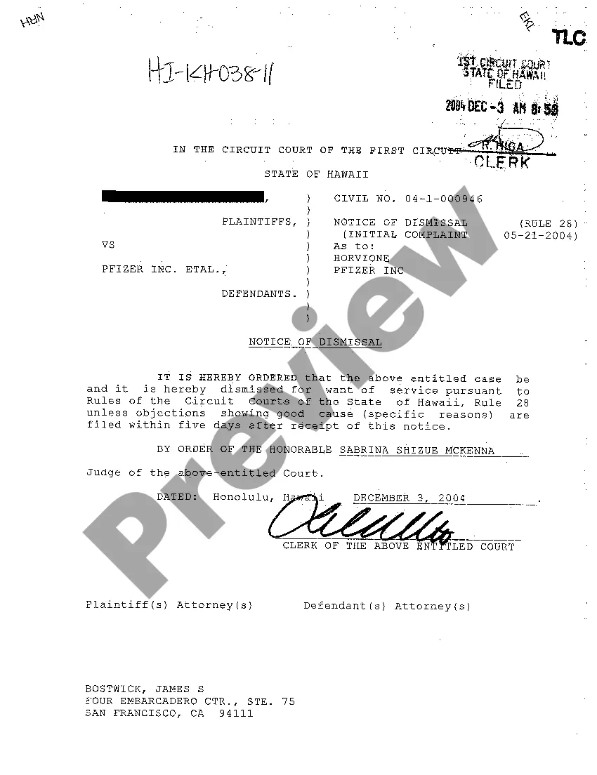 Preview A11 Notice of Dismissal