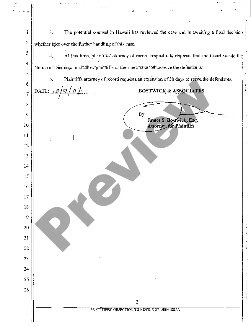 Preview A12 Plaintiff's Objection to Notice of Dismissal and Withdrawal of Notice of Dismissal