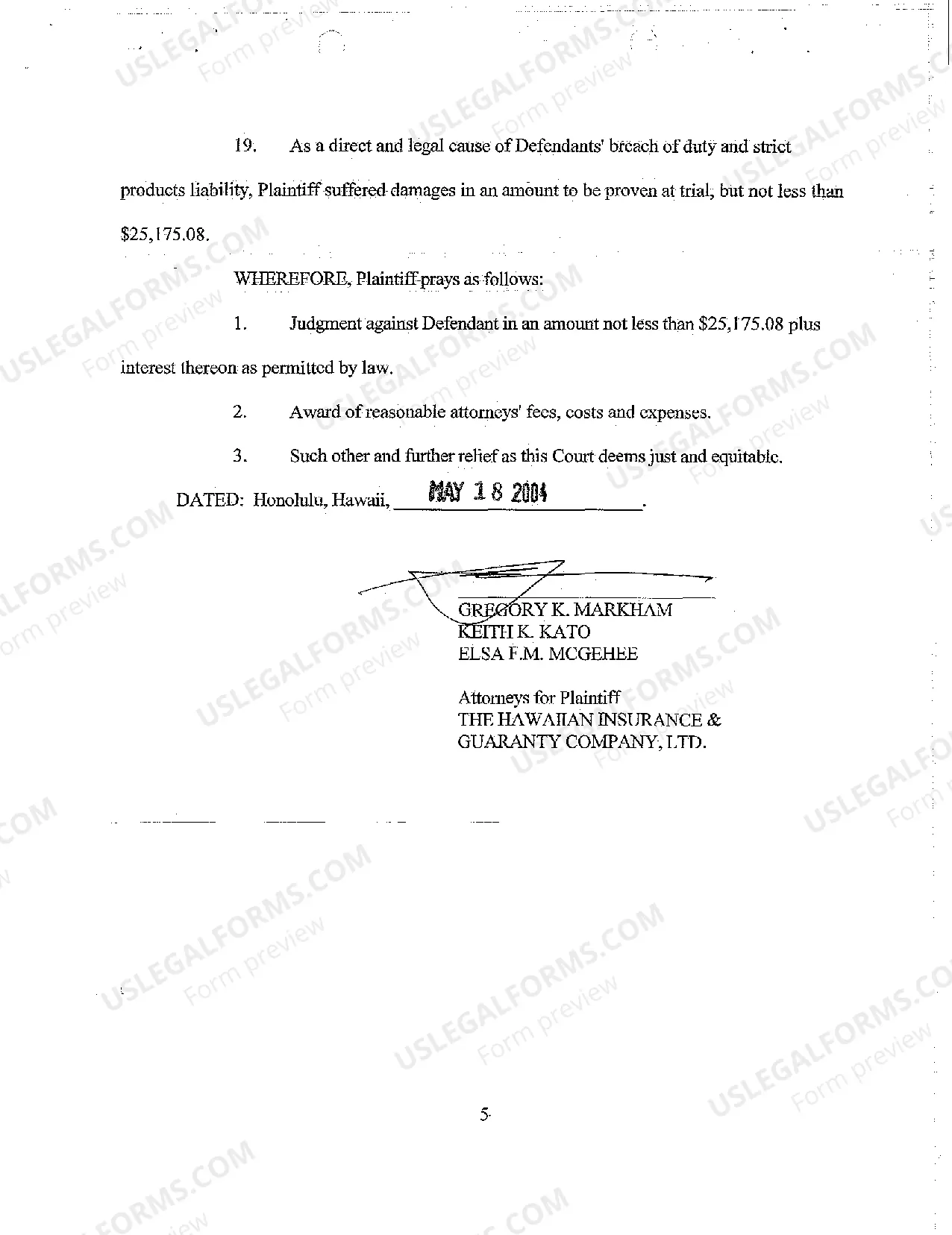 Preview A03 Complaint for Products Liability Resulting in Water Damage in Plaintiff's Home