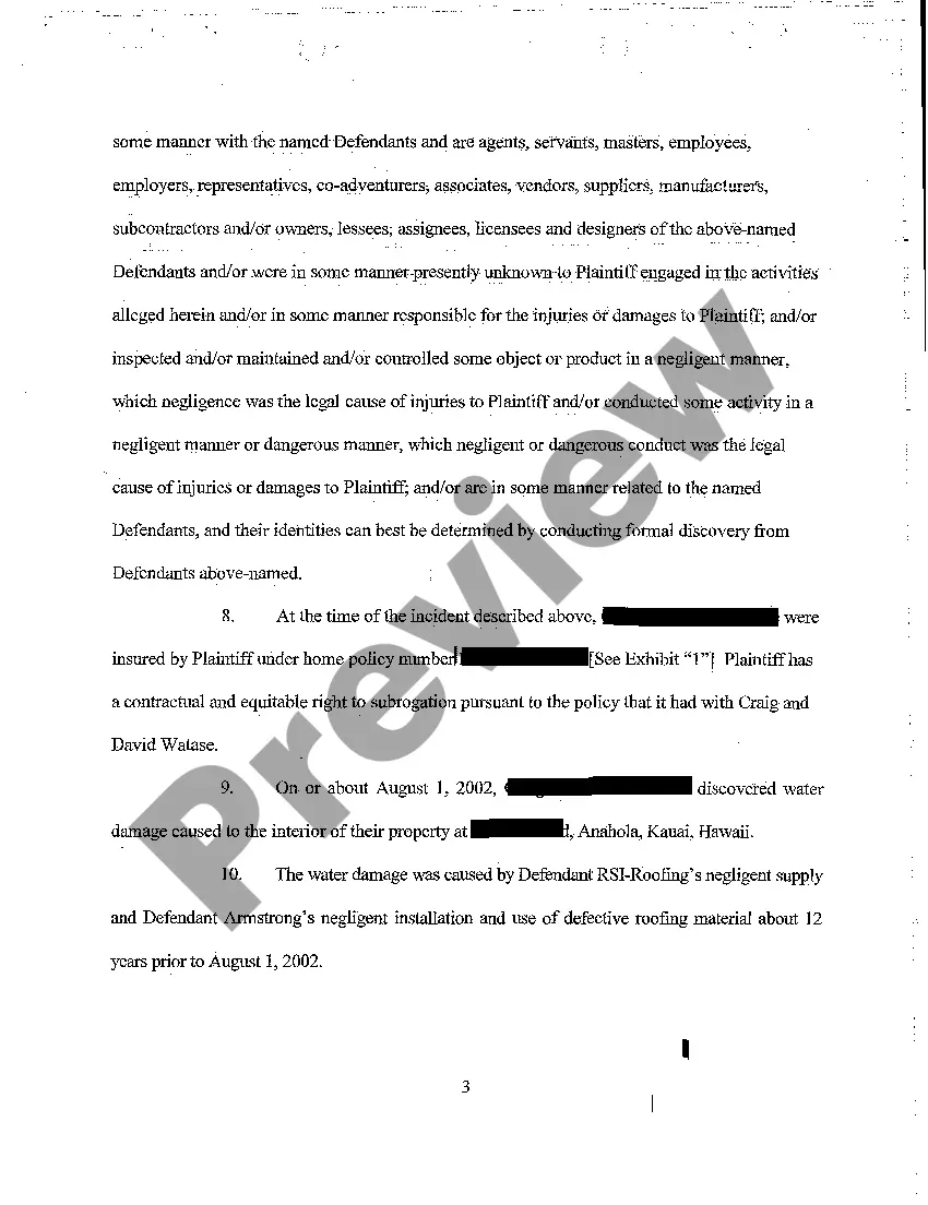 Preview A04 First Amended Complaint for Products Liability Resulting in Water Damage in Plaintiff's Home