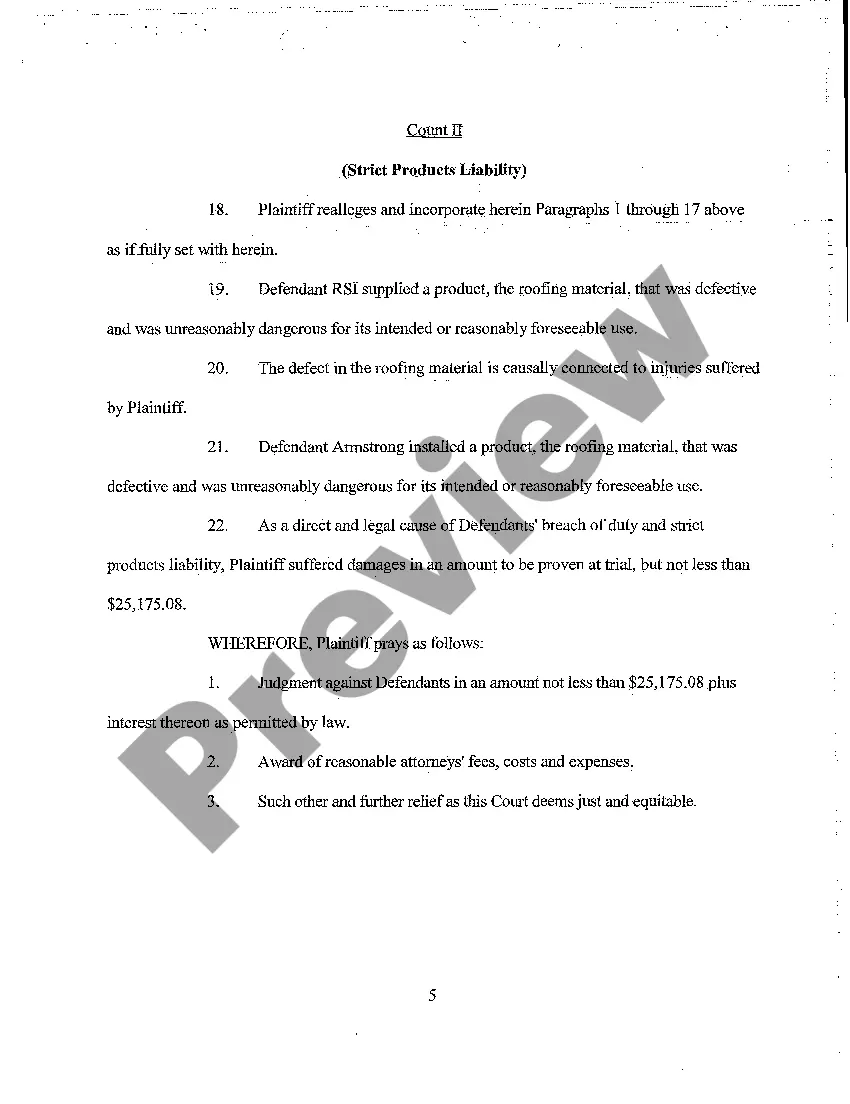 Preview A04 First Amended Complaint for Products Liability Resulting in Water Damage in Plaintiff's Home