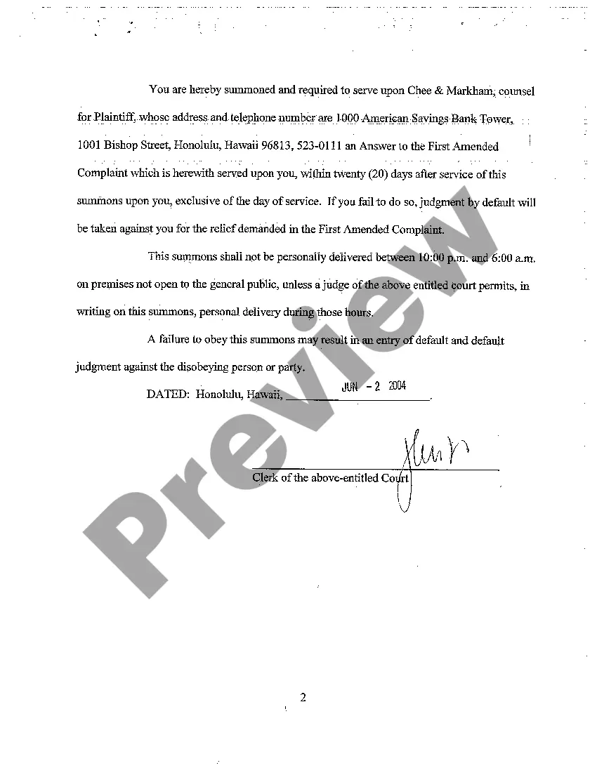 Get A05 First Amended Summons Preview A05 First Amended Summons