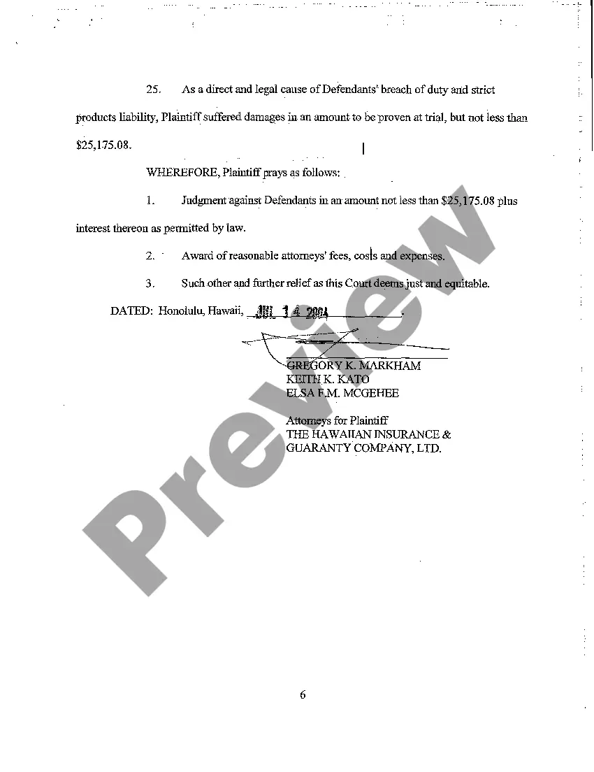 Get A06 Second Amended Complaint for Products Liability Resulting in Water Damage in Plaintiff's Home Preview A06 Second Amended Complaint for Products Liability Resulting in Water Damage in Plaintiff's Home