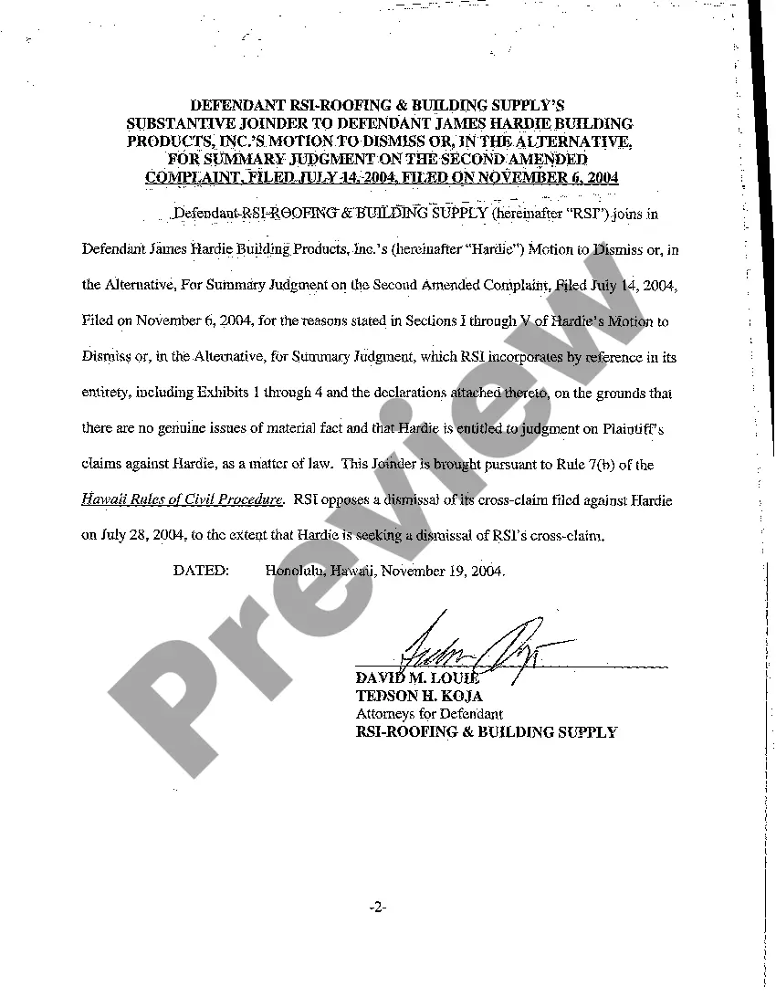 Get A16 Defendant's Substantive Joinder to Defendant's Motion to Dismiss or, In the Alternative, Summary Judgment on Second Amended Complaint Preview A16 Defendant's Substantive Joinder to Defendant's Motion to Dismiss or, In the Alternative, Summary Judgment on Second Amended Complaint