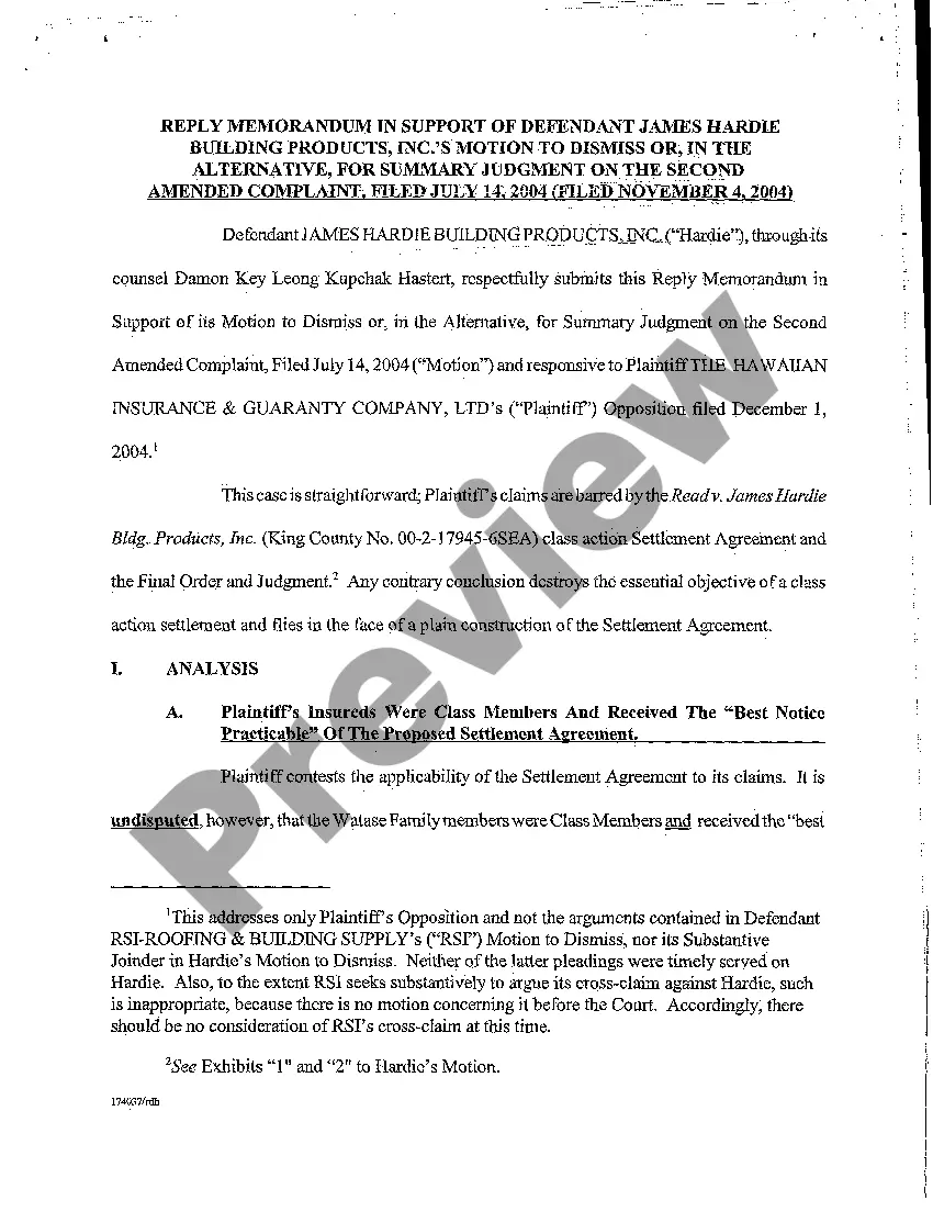 Preview A23 Reply Memorandum in Support of Defendant's Motion to Dismiss or, Alternatively, for Summary Judgment on Second Amended Complaint