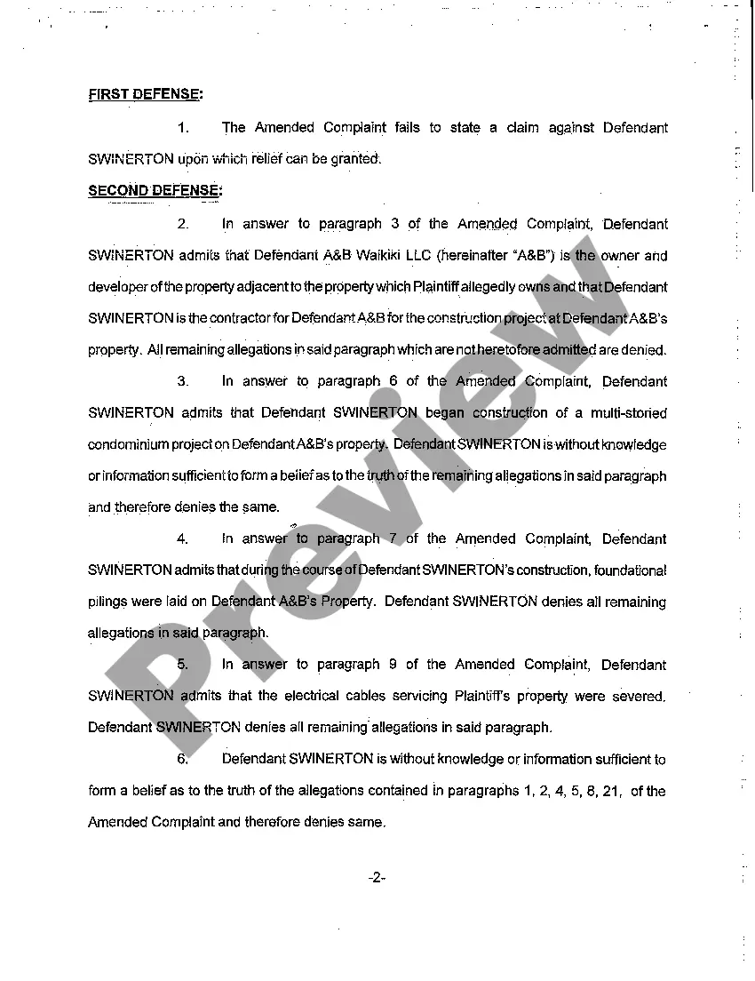 Preview A06 Defendant's Answer to Amended Complaint