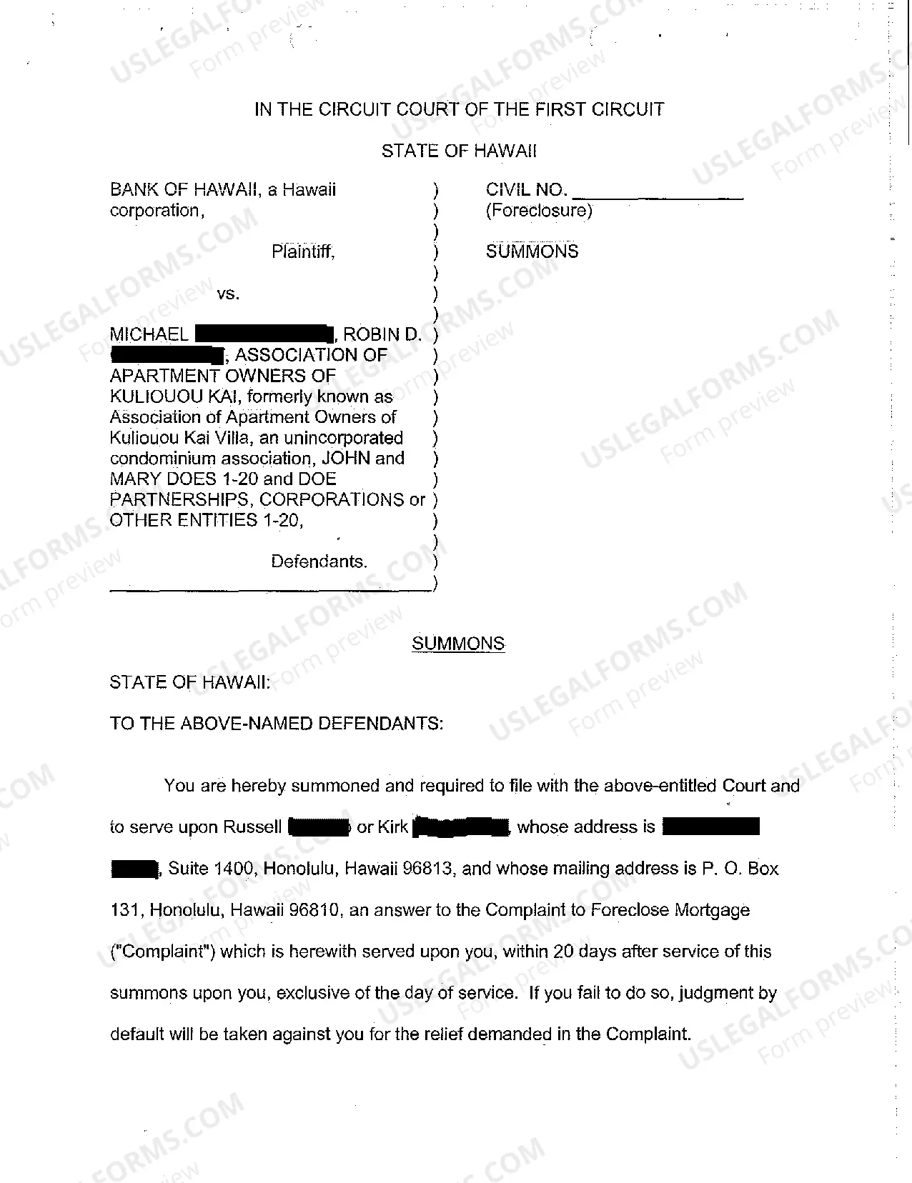 Preview A02 Complaint to Foreclose Mortgage