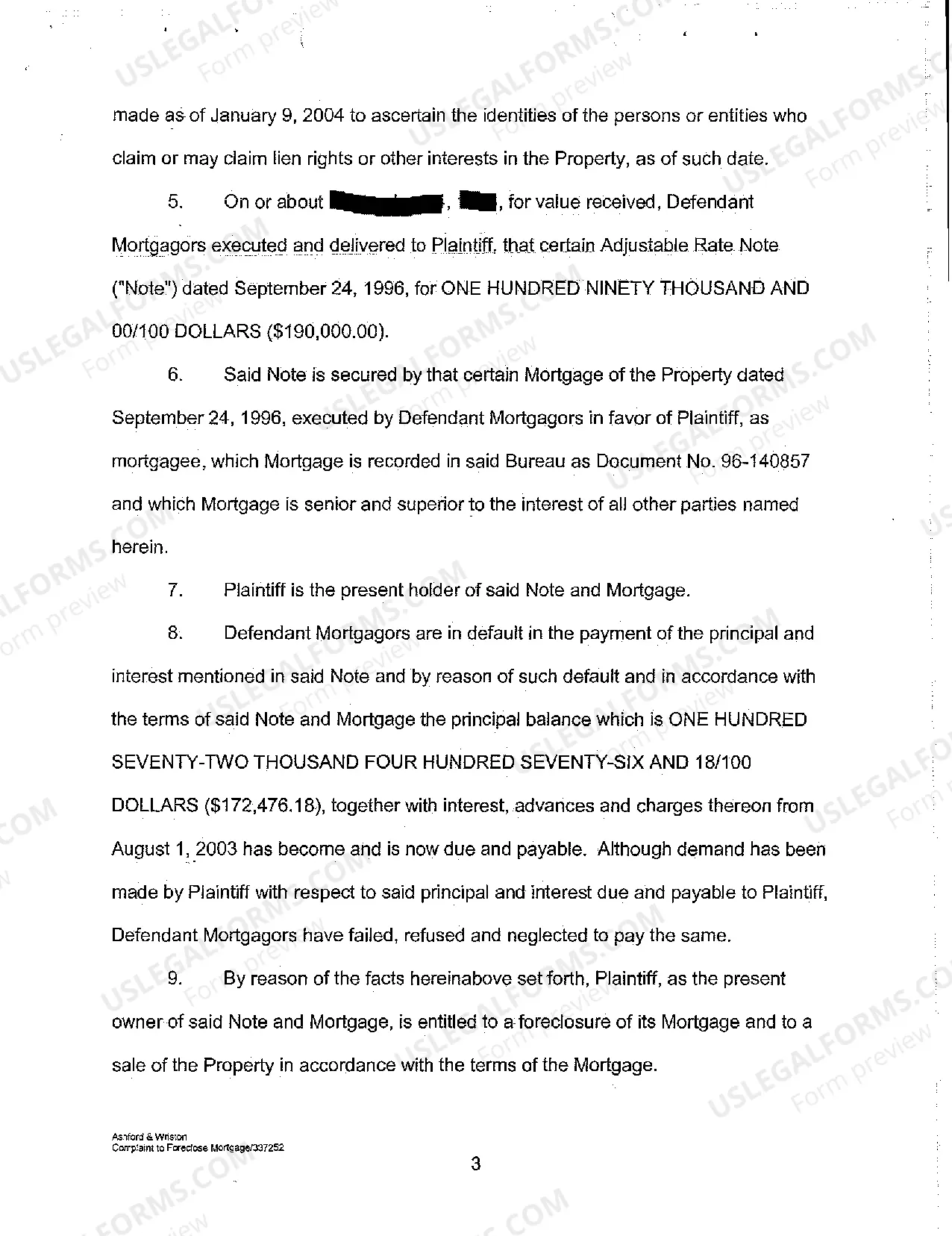 Preview A02 Complaint to Foreclose Mortgage