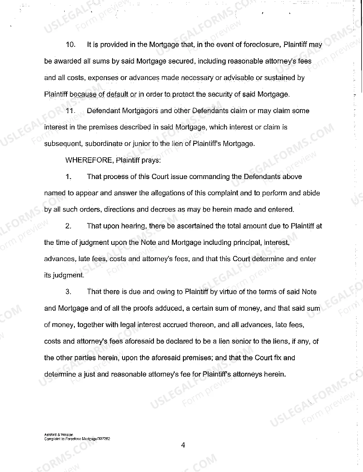 Preview A02 Complaint to Foreclose Mortgage