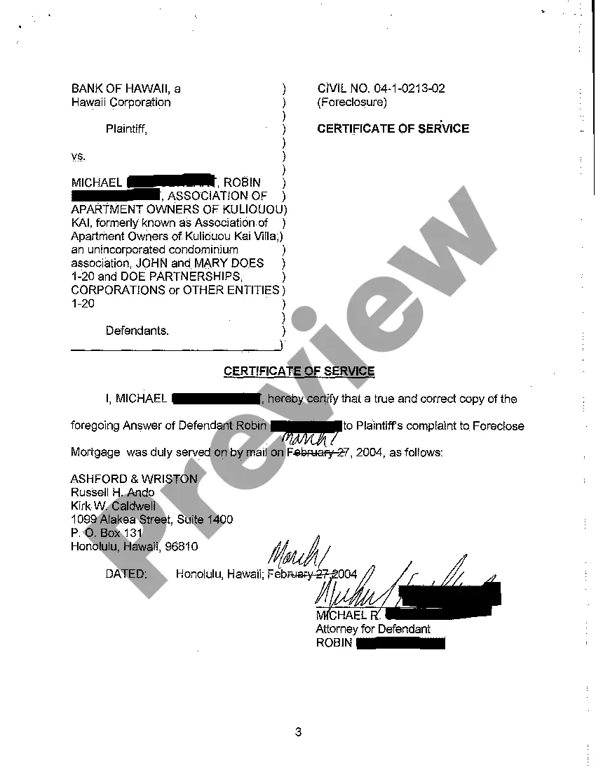 Get A05 Answer of Defendant to Plaintiff's Complaint to Foreclose Mortgage Preview A05 Answer of Defendant to Plaintiff's Complaint to Foreclose Mortgage