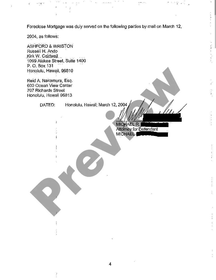 Preview A06 Answer of Defendant to Plaintiff's Complaint to Foreclose mortgage - Certificate of Service