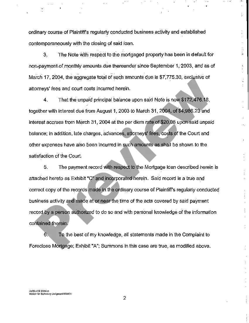 Preview A09 Plaintiff's Motion for Summary Judgment Against Defendants Decree, Interlocutory Decree of Foreclosure and Order of Sale